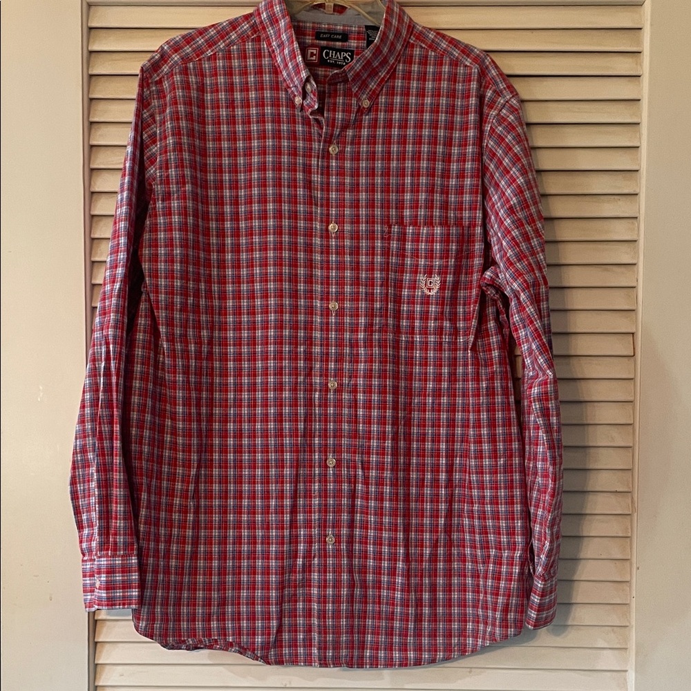 Chaps Men's Red and Blue Plaid Button Down Shirt